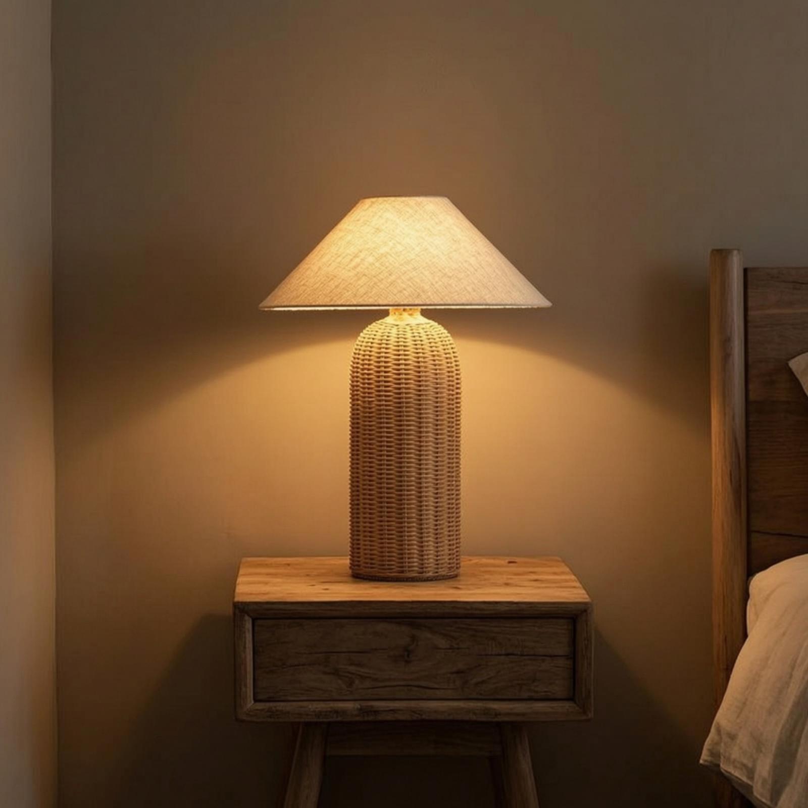 Bedside Lamp Rattan Base Fabri - Desk Setup Lamp 评论和价格