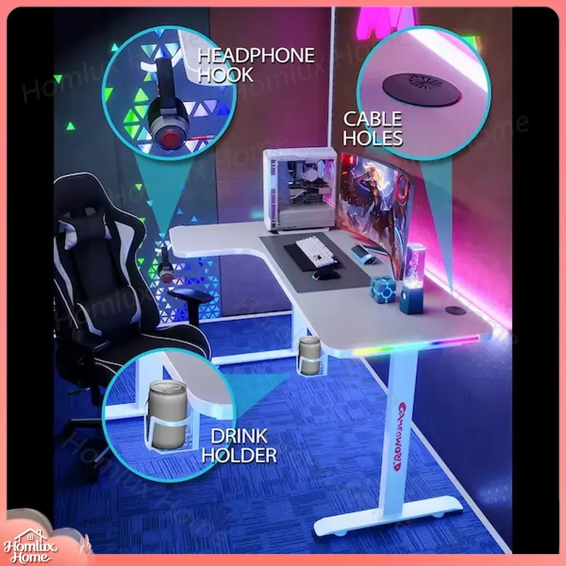Large L-Shaped RGB LED Gaming  - Desk Setup L Shaped 评论和价格